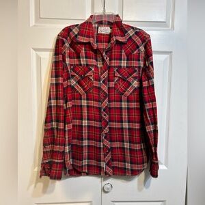 True Religion Jeans Pearl Snap Button Plaid Flannel Shirt Size XL Red Multi Mens